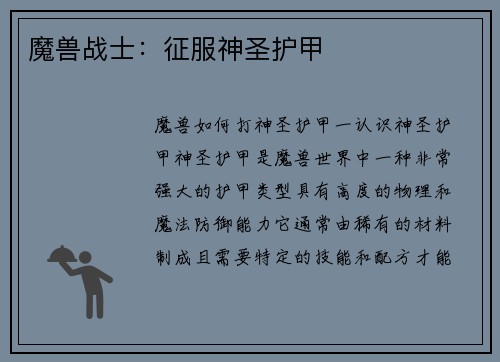 魔兽战士：征服神圣护甲